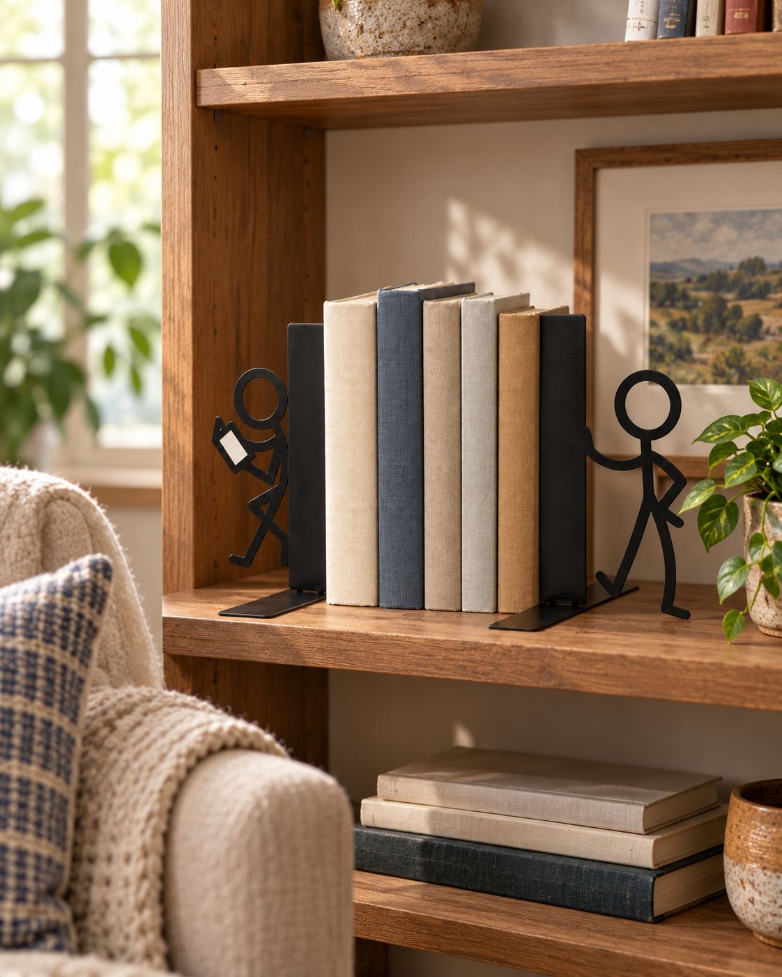 Reading Figure Metal Bookend Pair
