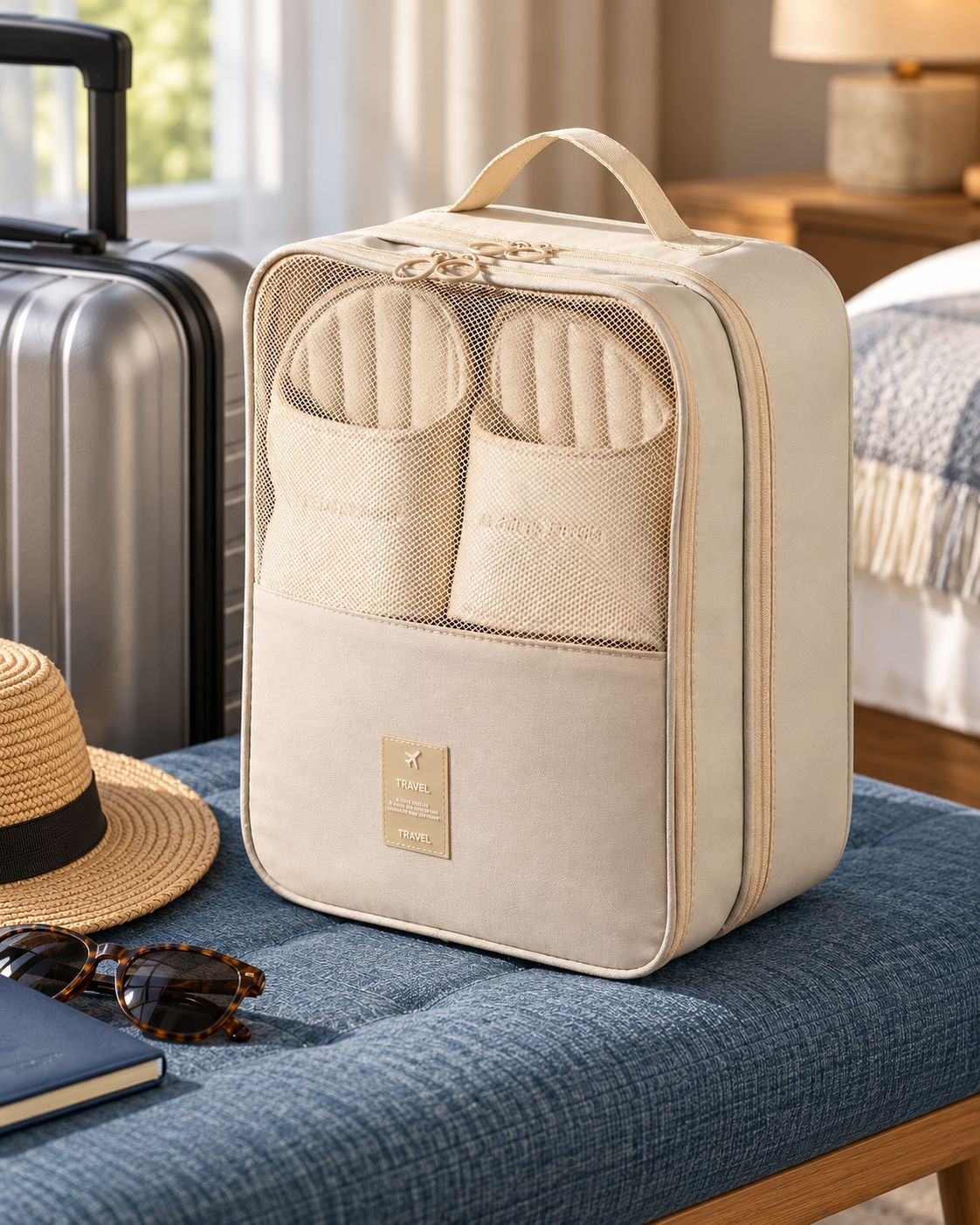Beige Travel Shoe Organizer