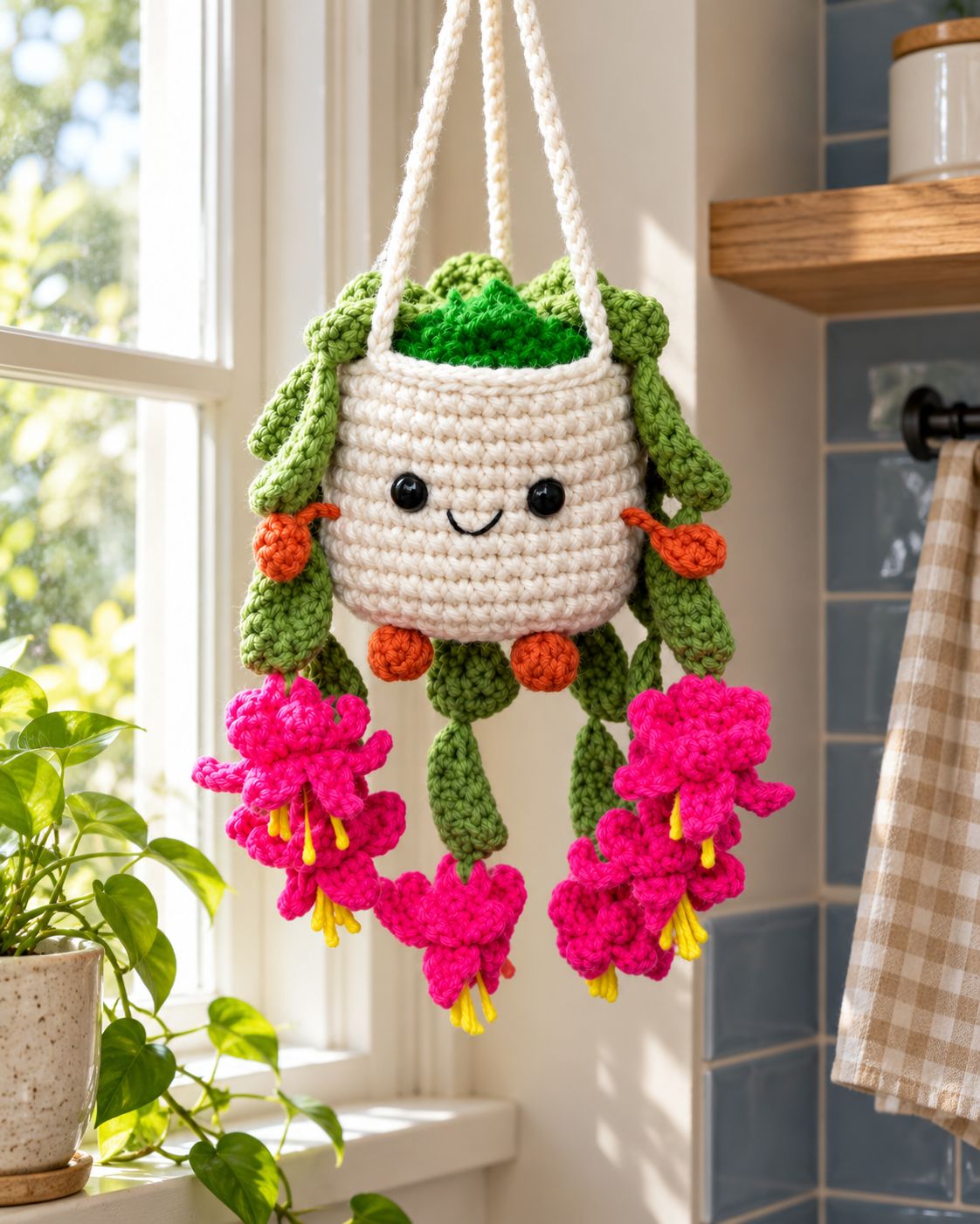 Smiling Crochet Flower Hanger