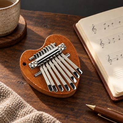 8-Key Mini Kalimba on a walnut surface