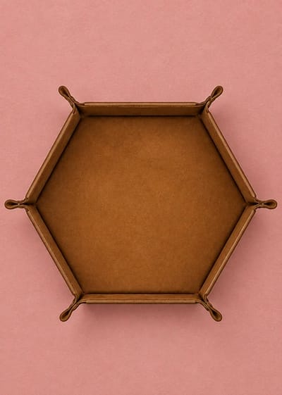 Coffee Folding Dice Tray against a muted matte-paper background