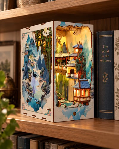 Mountain Village Book Nook Kit on a warm ivory background