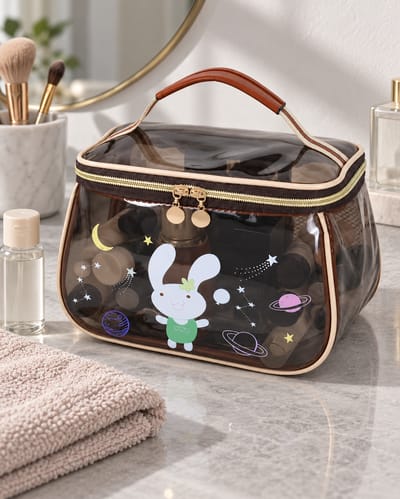 Bunny-Print Makeup Case against a muted matte-paper background