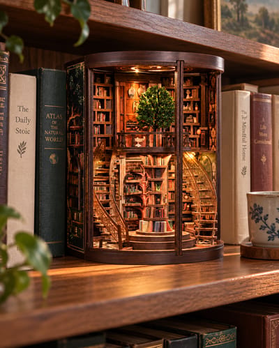 Tree Library Book Nook Kit on a warm ivory background