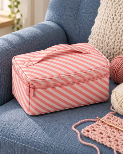 Pink Stripe Crochet Starter Set against a muted matte-paper background