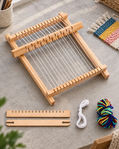 Mini Weaving Loom Kit against a muted matte-paper background