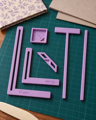 Purple Bookbinding Guides against a muted matte-paper background