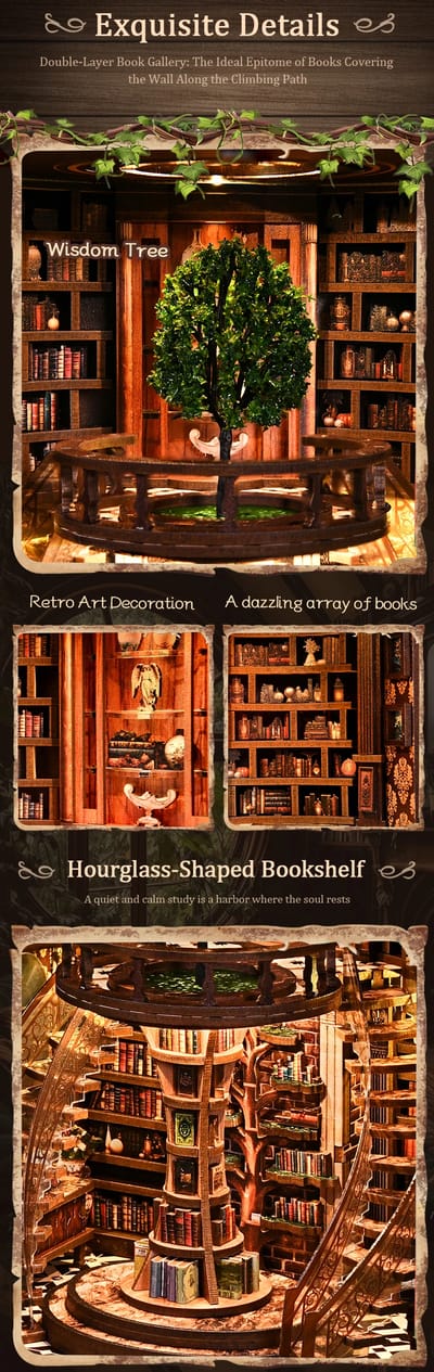 Tree Library Book Nook Kit: Interior shelf and tree details