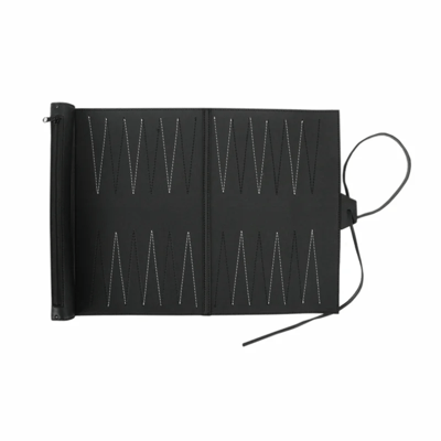 Black Roll-Up Backgammon Set: Empty board and closure cord