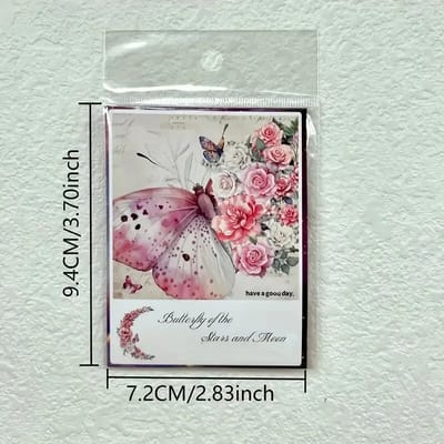 Butterfly Sticker Pack: Pink option packaging and measurements