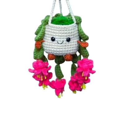 Smiling Crochet Flower Hanger: Pink flower option close-up