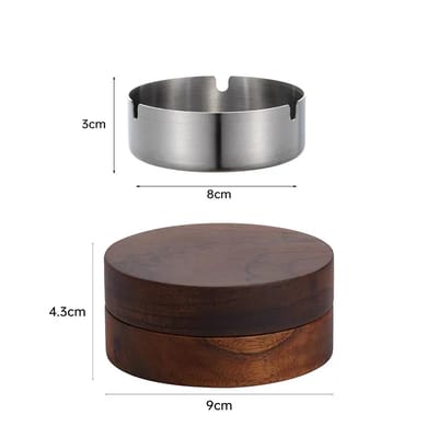 Lidded Ashtray with Wood Surround: Removable silver insert and closed dimensions