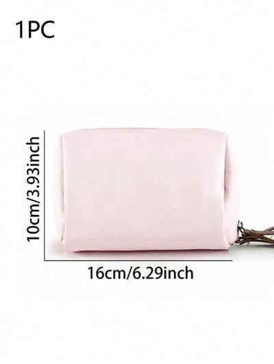 Pink Compact Makeup Bag: Closed bag with supplier measurements