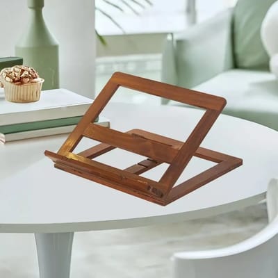 Folding Wooden Book Stand: Empty stand viewed from the side