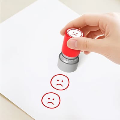 Classroom Feedback Stamp Set: Stamp being pressed onto paper