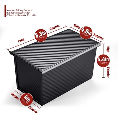 Lidded Loaf Pan: Pan with supplier measurements