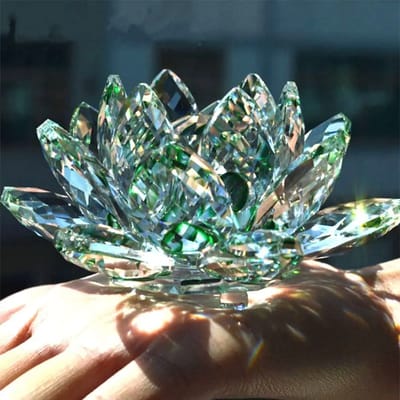 Mini Faceted Lotus Ornament: Green option held in the hand