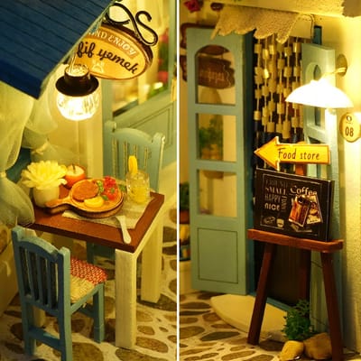 Sea Breeze Book Nook Kit: Close-up inside the miniature street