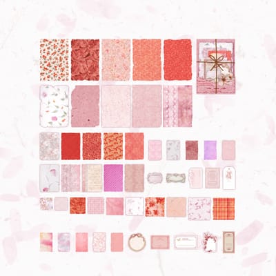 Pink Scrapbook Paper Assortment: Pink pack contents laid out