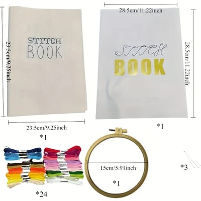 Embroidery Stitch Practice Book: Kit contents and measurements