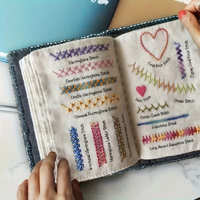 Embroidery Stitch Practice Book: Example of the completed stitch pages
