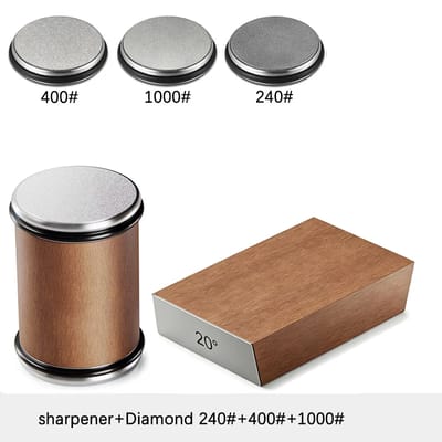 Rolling Knife Sharpener Set: Roller, angle block and included discs