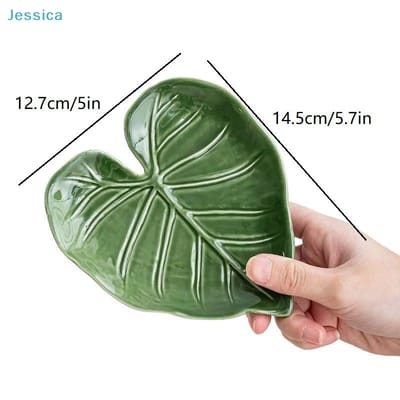 Green Leaf Spoon Rest: Held view and supplier measurements