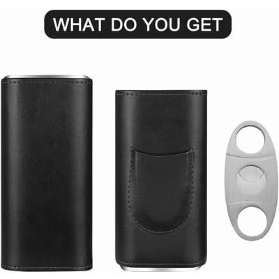 Cigar Case with Cutter: Black case, removable cover and cutter