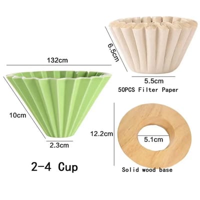 Green Flower Pour-Over Set: Green dripper, wooden holder and filters