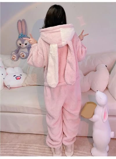 Pink Bunny Onesie and Slippers: Back of the bunny onesie