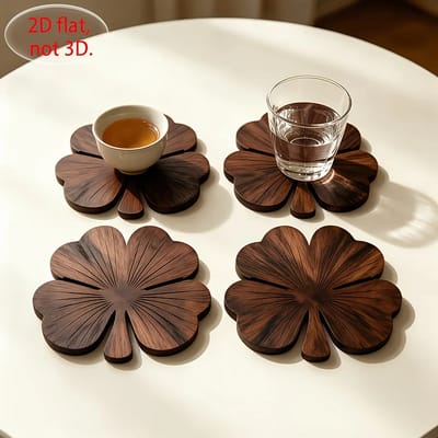Clover Wooden Coaster Set: Coasters in use with different cups