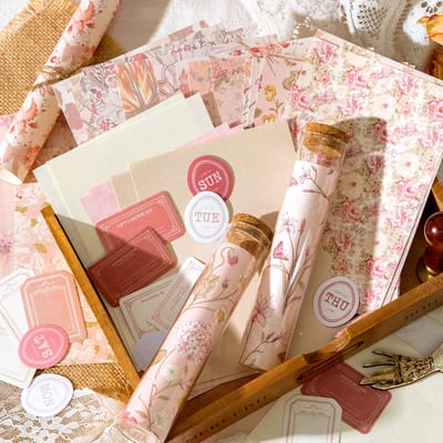 Pink Floral Collage Paper Pack: Close-up of the pink paper assortment