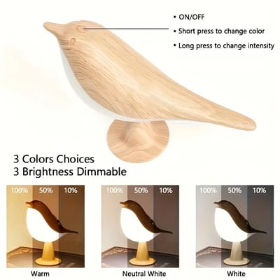 Bird-Shaped Table Lamp: Top touch control and light settings