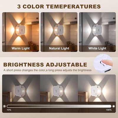 Motion-Sensor Accent Lights: Three white-light settings and brightness control