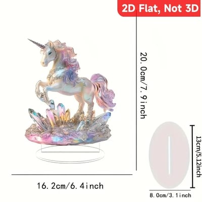 Unicorn Acrylic Display: Flat acrylic ornament and base measurements