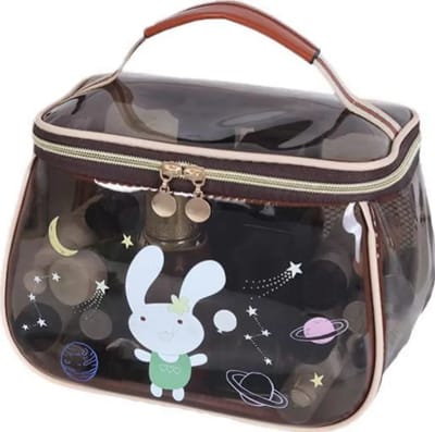 Bunny-Print Makeup Case: Bunny print, handle and zip detail