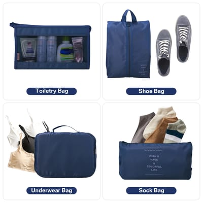 Navy Packing Cube Set: Examples of packed compartments