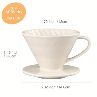 White Ceramic Pour-Over Dripper: White dripper measurements