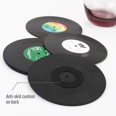 Vinyl Record Coaster Set: Underside of the coasters