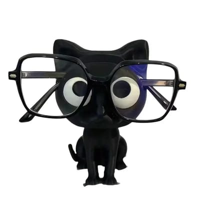 Black Cat Eyeglasses Holder: Front view holding eyeglasses