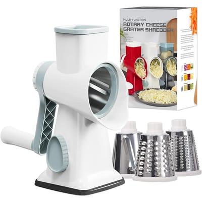 Hand-Crank Rotary Grater: White grater and interchangeable drums