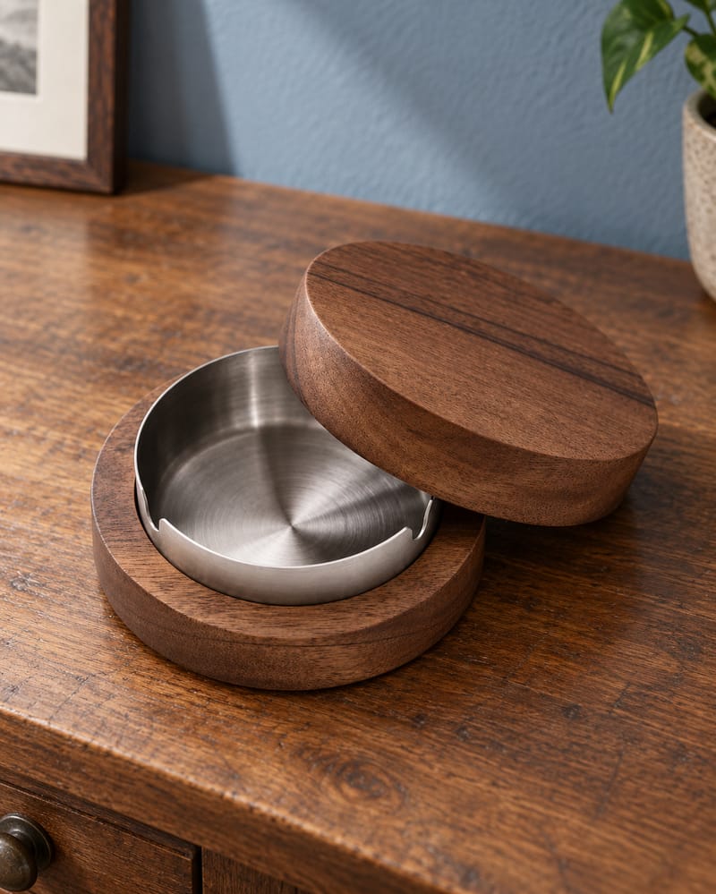 Lidded Ashtray with Wood Surround