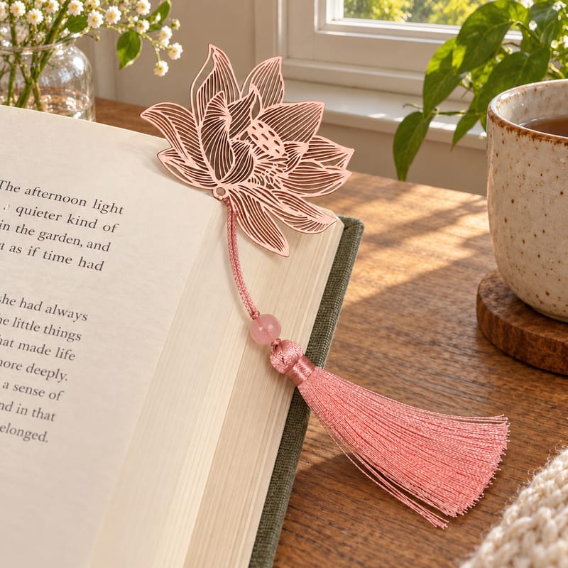 Pink Lotus Metal Bookmark
