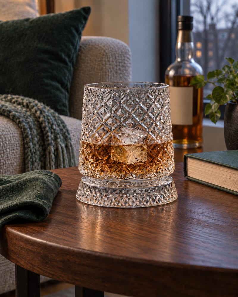 Ice-Pattern Spinning Whiskey Glass