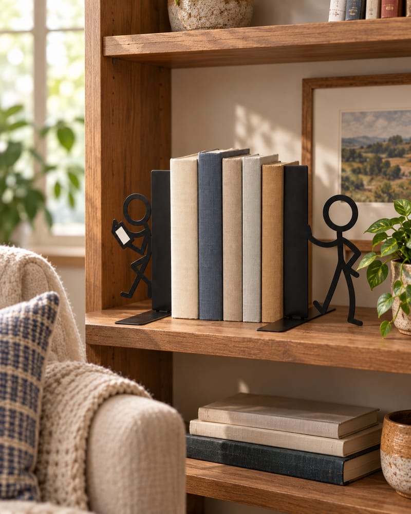 Reading Figure Metal Bookend Pair