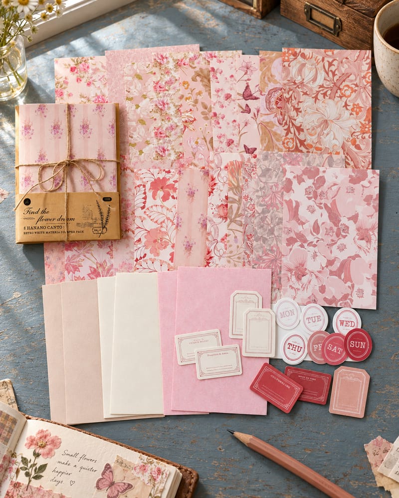 Pink Floral Collage Paper Pack
