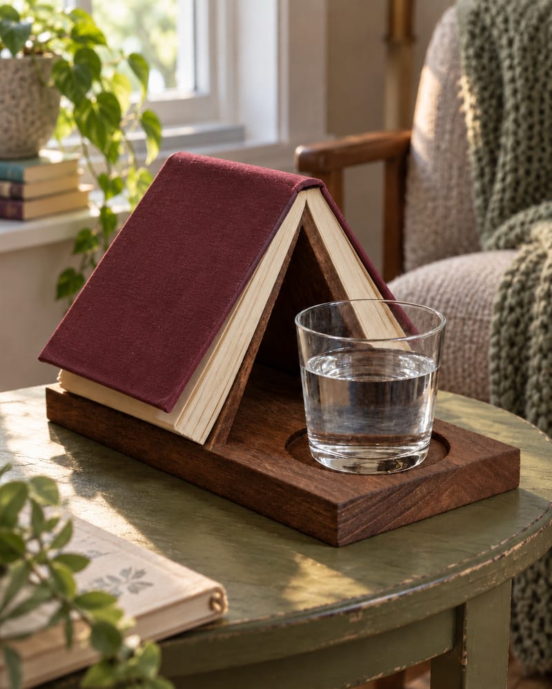 Wooden Book Rest with Cup Holder