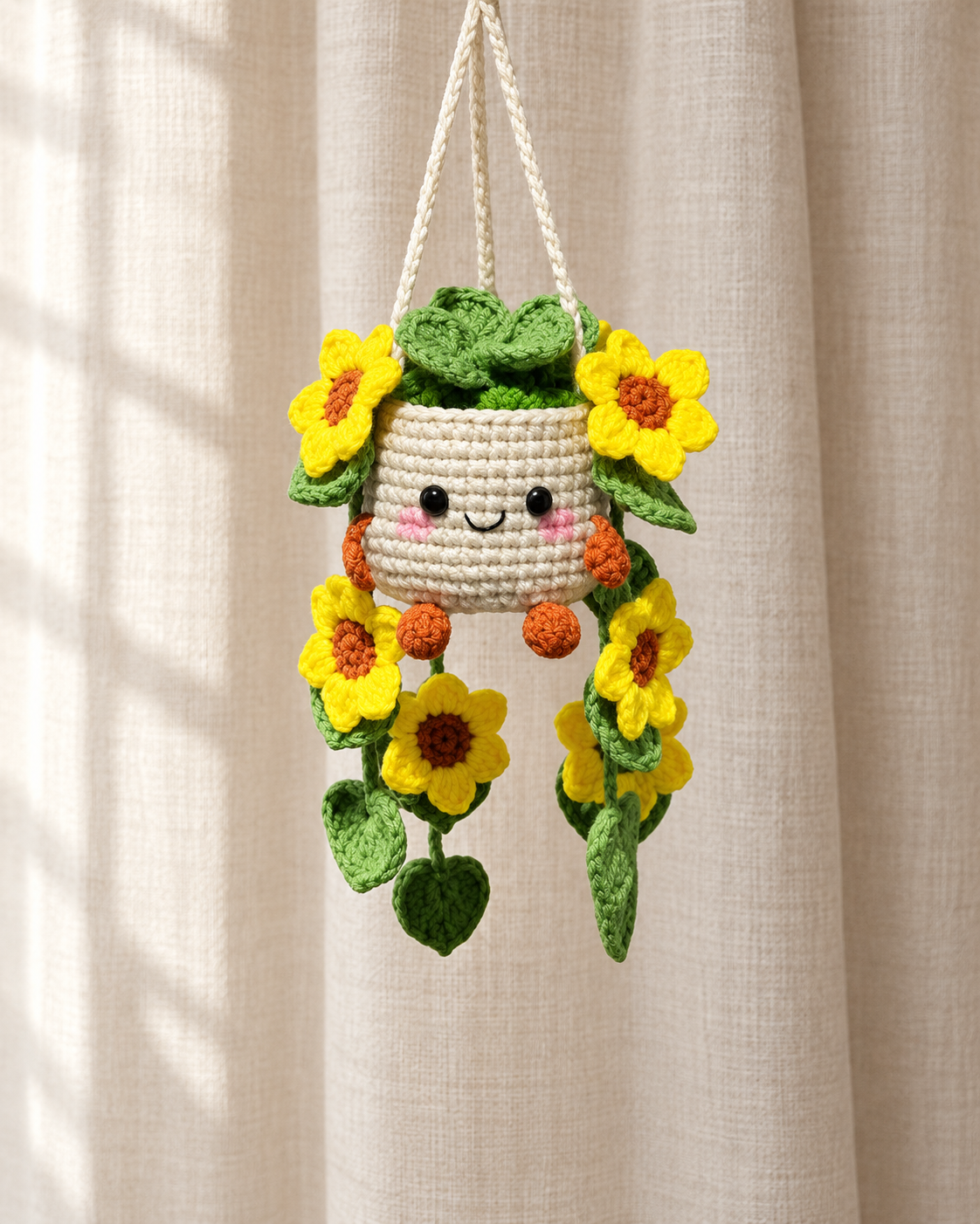Smiling Crochet Flower Hanger: Sunflowers