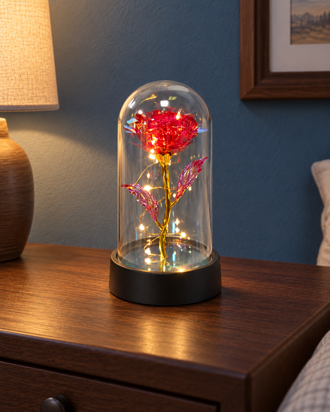 Light-Up Rose Display: Red / warm lights
