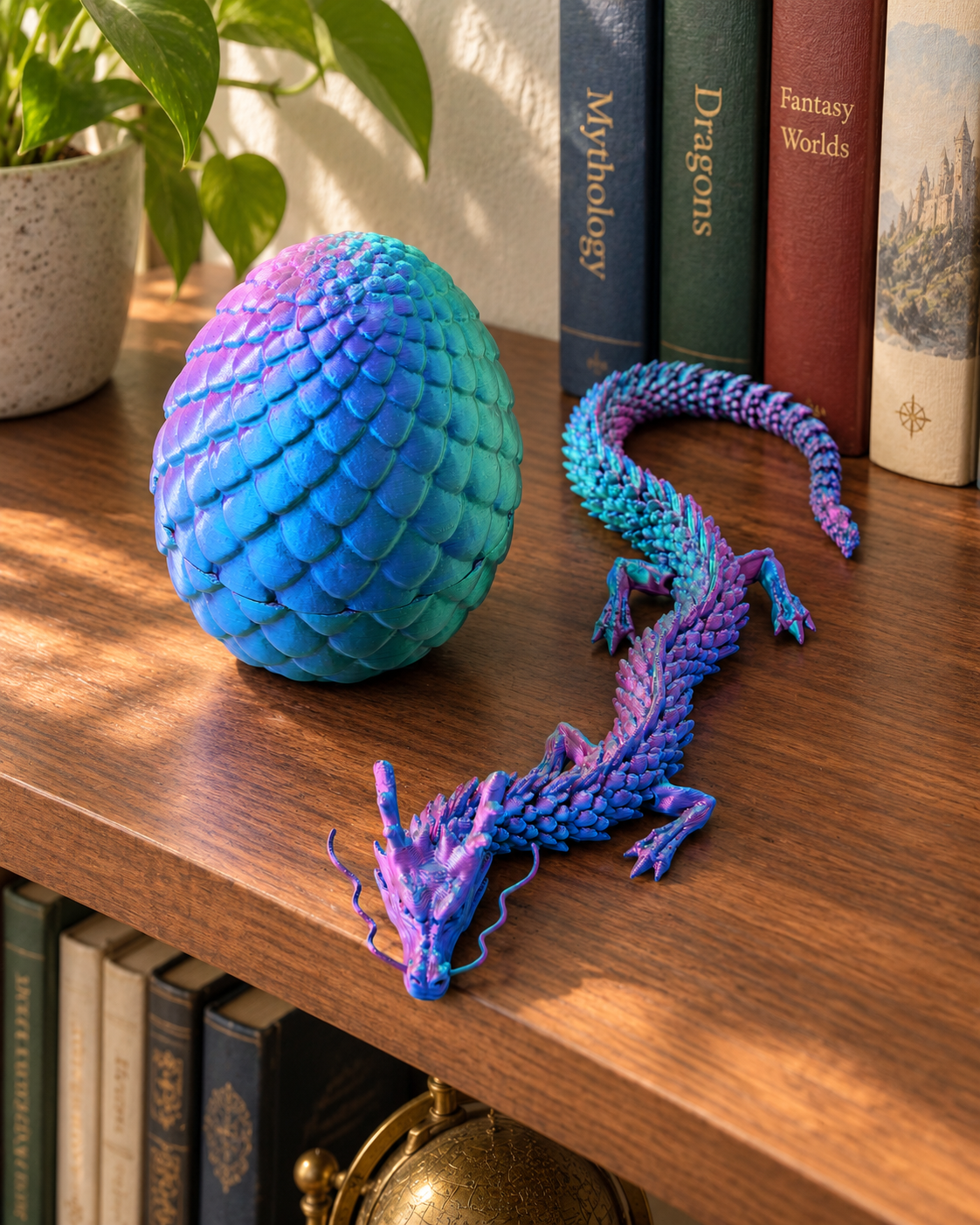 Blue-Violet Articulated Dragon and Egg: Blue-pink-green